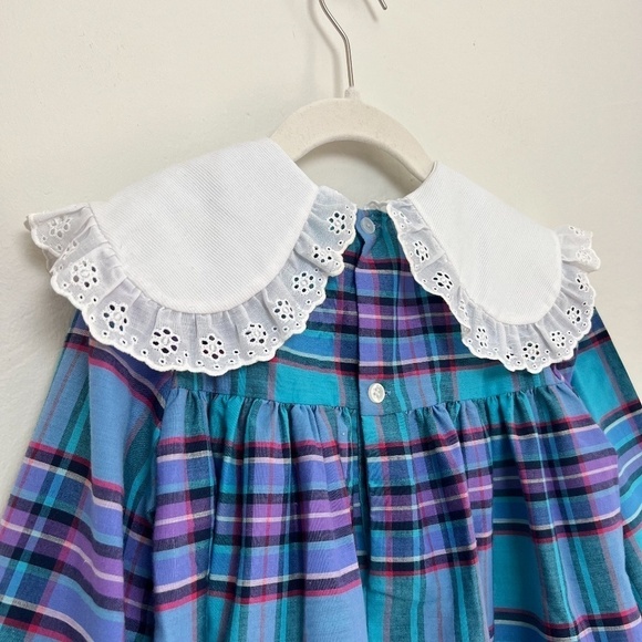 Vintage Kids Classics Girls Plaid Embroidered Collar Prairie Cottagecore Dress 6 - Picture 7 of 12